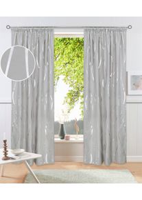 Gardine OTTO HOME "Quinnton", grau, silberfarben, B:140cm H:175cm, Polyester, Gardinen, Gardine, Blickdicht, 2er‑Set. Metallic‑Akzenten, Kr&auml;uselband