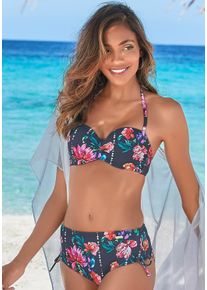 B&uuml;gel-Bandeau-Bikini-Top Sunseeker "Modern", Damen, Gr. 36, Cup D, blau (marine, bedruckt), Polyamid, bedruckt, floral, Bikini-Oberteile B&uuml;gel-Bandeau-Bikini-Top, mit Blumenprint