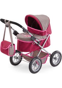 Puppenwagen BAYER "Trendy", rot (rot, braun), Puppenwagen, KinderB:39cm H:68cm T:68cm, Kunststoff, Metall, Stoff, Puppenwagen, mit Wickeltasche, B:39cm H:68cm T:68cm