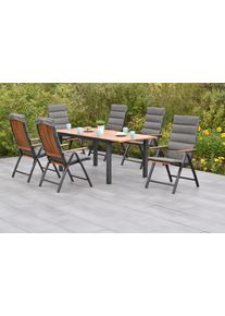 Garten-Essgruppe Merxx "&raquo;Athos&laquo;", beige (natur, natur, graphit), Aluminium, Massivholz, Sitzm&ouml;bel-Sets, Garten-Essgruppe, Ausziehtisch: LxB: 150-200 x 90 cm
