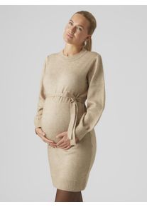 Umstandskleid MAMALICIOUS "MLNEWANNE L/S ABK KNIT DRESS A. NOOS", Damen, Gr. XL, N-Gr, beige (natural melange), Strick, Obermaterial: 50% Polyacryl, 50% Polyester, meliert, regular fit kurz, Rundhals, Kleider Umstandskleid, Regular Fit, mit Rundhalsausschnitt, kurz, Langarm