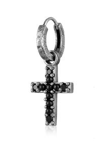 Paar Creolen HAZE & GLORY "Ohrringe Single Creole Kreuz Zirkonia Schwarz 925 Silber" Gr. 30, schwarz, Ohrringe, Damen, ohne Stein, Silber 925 (Sterlingsilber), Paar Creolen