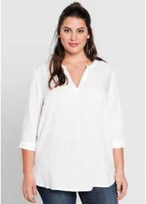 Longbluse sheego, Damen, Gr. 58, wei&szlig;, 100% Viskose, unifarben, Rundhals, Blusen Longbluse