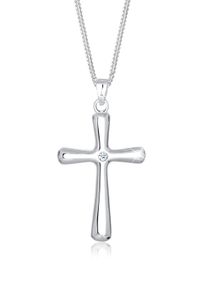 Silberkette Elli DIAMONDS "Halskette Kreuz Diamant Wei&szlig; Brillantschliff (0.03 ct) 925 Sterling Silber" Gr. 45, wei&szlig;, Halsketten, Damen, mit Diamanten, Silber 925 (Sterlingsilber), Silberkette