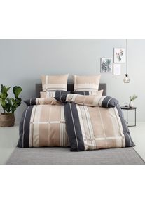 Bettw&auml;sche OTTO HOME "Golfi in Gr. 135x200 oder 155x220 cm", grau (taupe), B/L: 135cm x 200cm, 1 Stk., 1 Stk., Biber, B/L: 80cm x 80cm, 2, Biber, Obermaterial: 100% Baumwolle, Bettw&auml;sche, Bettw&auml;sche, sportliche Streifen Bettw&auml;sche aus Baumwolle, Marke H.I.S by OTTO home