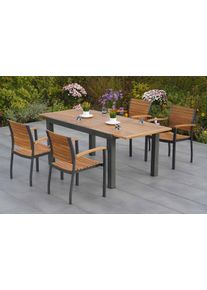 Garten-Essgruppe Merxx "Santorin", grau (graphit, natur), Aluminium, Massivholz, Sitzm&ouml;bel-Sets, Garten-Essgruppe