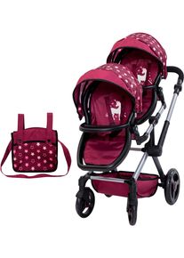 Puppen-Zwillingsbuggy BAYER "Xeo Twin", rot (bordeaux mit einhorn), Puppenwagen, KinderB:35cm H:76,5cm T:80cm, Kunststoff, Metall, Stoff, Puppen-Zwillingsbuggy, mit Wickeltasche, B:35cm H:76,5cm T:80cm
