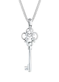 Silberkette Elli DIAMONDS "Halskette Schl&uuml;ssel Diamant Wei&szlig; Brillantschliff (0.015 ct) 925 Sterling Silber" Gr. 45, wei&szlig;, Halsketten, Damen, mit Diamanten, Silber 925 (Sterlingsilber), Silberkette