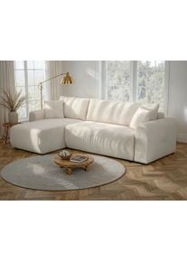 Ecksofa OTTO HOME "JONAA L-Form, 241cm /Schlafsofa (133/200) OTTO. Verl&auml;ssliche Qualit&auml;t", creme, B:241cm H:79cm T:52cm, Sofas, Ecksofa, Tonnentaschen-Federkern, Bettkasten, Cord, Struktur, Topseller
