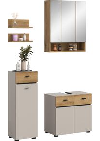 Badm&ouml;bel-Set Welltime "VANN, 5-teilige moderne Badkombination, individuell stellbar", kaschmir, evoke oak nachbildung, schwarz, B:107cm H:191cm T:35cm, Holzwerkstoff, Kastenm&ouml;bel-Sets, Badm&ouml;bel-Set, Bad-Kombination, Bad-M&ouml;bel, Badezimmer, Kombination, Kombi, Bad-Set