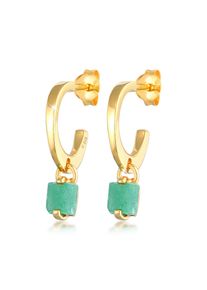 Paar Creolen Elli Premium "Ohrringe Creolen Stecker Jade Pyramide 925 Silber vergoldet" Gr. 21, gold, Ohrringe, Damen, 21,mit Stein, Silber 925 (Sterlingsilber), Paar Creolen