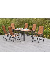 Garten-Essgruppe Merxx "&raquo;Athos&laquo;", beige (natur, natur, graphit), Aluminium, Massivholz, Sitzm&ouml;bel-Sets, Garten-Essgruppe, Ausziehtisch: LxB: 150-200 x 90 cm