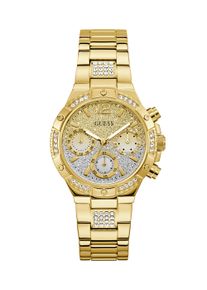 Multifunktionsuhr Guess "HARLOW", gold (goldfarben), Armbanduhren, Damen, Multifunktionsuhr, Quarzuhr, Armbanduhr, Damenuhr, Edelstahlarmband, Datum