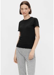 Kurzarmshirt Pieces "PCNICCA SS O-NECK TOP KAC BFD", Damen, Gr. M (38), schwarz, Jersey, Obermaterial: 75% Viskose, 20% Polyester, 5% Elasthan, unifarben, normal, Rundhals, gewellter Abschluss, Shirts Kurzarmshirt, Viskosemischung, slim fit