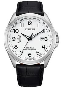Funkuhr Citizen, schwarz (schwarz, wei&szlig;), Armbanduhren, Herren, Funkuhr, Armbanduhr, Herrenuhr, Solar, Lederarmband, Saphirglas, Datum