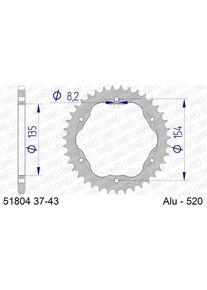 Afam Ducati PCD4 42-Teeth 51804-42, tylna zębatka aluminiowa , kolor: Szary