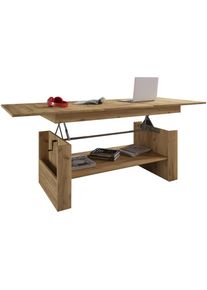 Mid.you Couchtisch, Eichefarben, Honig, Holzwerkstoff, rechteckig, 115x52.5x65 cm, Stauraum, ausziehbar, h&ouml;henverstellbar, Wohnzimmer, Wohnzimmertische, Couchtische, H&ouml;henverstellbare Couchtische