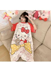 SanrioHello Kitty cartoon pajama dress summer pajama dress long skirt pajama women's evening dress casual home wear2025new model