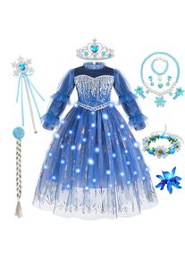 Girls Elsa Cosplay Princess Dress Kids Snow Queen Autumn Winter Long Sleeves Costume Halloween Birthday Carnival Party Clothes