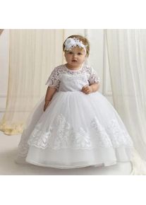 Customized Flower Baby Dress Baptism White Tulle Lace Appliques Half Sleeve For Wedding Birthday Party Holy Communion Gown