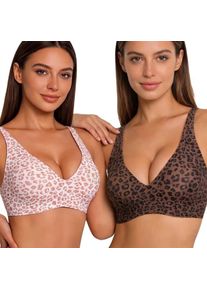 Leopard Print Wireless Jelly Support Full Cup Bra Women Seamless Invisible Soft Comfortable Breathable Daily Wear Top Underwear