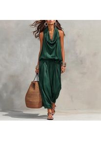 2 Pieces Set For Woman Tank Top Summer Sets Cowl Neck Emerald Green Vest Two Piece Sets Sleeveless Top High Waist Loose Fit