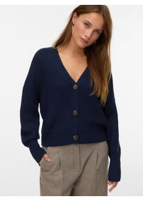 V&eacute;ro Moda Strickjacke VERO MODA "VMLEA LS V-NECK CUFF CARDIGAN NOOS", Damen, Gr. S, blau (navy blazer), Strick, Obermaterial: 100% Polyacryl, unifarben, regular fit normal, V-Ausschnitt, Rippb&uuml;ndchen, Strickjacken Strickjacke, Kunstfaser, regular fit