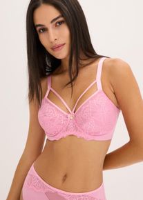 Minimizer-BH bonprix "Minimizer-BH mit zarter Spitze", Damen, Gr. 95, Cup F, bl&uuml;tenpink, Obermaterial: 80% Polyamid, 20% Elasthan. Futter: 90% Polyamid, 10% Elasthan. Spitze: 90% Polyamid, 10% Elasthan, BHs Minimizer-BH, mit Spitze und raffinierten Details
