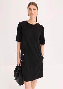 Midikleid bonprix, Damen, Gr. 52/54 (XXL), N-Gr, schwarz, Obermaterial: 95% Polyester, 5% Elasthan, loose fit, Kleider Midikleid, loose fit, Kurzarm-Design, aus Polyester und Elasthan, Midil&auml;nge