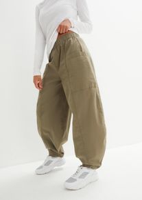 Pumphose bonprix, Damen, Gr. 52, N-Gr, oliv (l&auml;nge: regul&auml;r), Obermaterial: 98% Baumwolle, 2% Elasthan, loose fit, Hosen Pumphose, extra weiter Schnitt, bequemer Bund, lockere Passform im Loose Fit