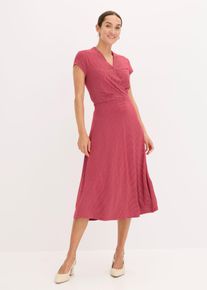 Midikleid bonprix, Damen, Gr. 52/54 (XXL), N-Gr, abendrot, wei&szlig; gepunktet, Obermaterial: 95% Viskose, 5% Elasthan, ausgestellt, Kleider Midikleid, aus Viskose und Elasthan, Wickeloptik mit Bindeband, Kurzarm-Design