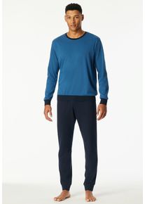 Schlafanzug uncover by Schiesser "Uncover Nightwear", Herren, Gr. 48, blau (813, blau), Single Jersey, Obermaterial: 100% Baumwolle, bequem lang, Rundhals, Homewear-Sets Schlafanzug, Langarm, Rundhals-Ausschnitt, Single Jersey-Qualit&auml;t, weich