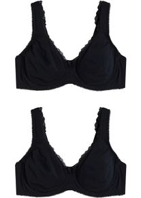 Minimizer-BH bonprix, Damen, Gr. 75, Cup C, 2x schwarz, Obermaterial: 95% Baumwolle, 5% Elasthan. Futter: 95% Baumwolle, 5% Elasthan. Spitze: 90% Polyamid, 10% Elasthan, BHs Minimizer-BH, mit B&uuml;gel, aus Baumwolle und Elasthan, im 2er-Pack