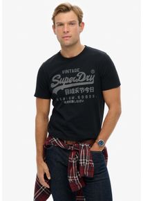 Rundhalsshirt Superdry "VL CLASSIC TEE", Herren, Gr. XL, blau (eclipse navy), Single Jersey, Obermaterial: 100% Baumwolle, bedruckt, regular fit h&uuml;ftbedeckend, Rundhals, Shirts Rundhalsshirt, Regular Fit, aus Materialmix mit Baumwolle
