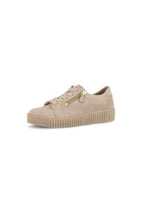 Plateausneaker Gabor, Damen, Gr. 43, natur, Veloursleder, Schuhe Plateausneaker, Freizeitschuh, Halbschuh, Schn&uuml;rschuh mit dezenten Ziern&auml;hten