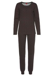 Pyjama s.Oliver, Damen, Gr. 44/46, schwarz, rot, Single Jersey, Obermaterial: 66% Polyester, 29% Viskose, 5% Elasthan, bequem lang, Rundhals, Homewear-Sets Pyjama, inklusive Schlafmaske und Scrunchie