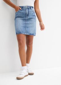 Jeansrock bonprix, Damen, Gr. 52, mittelblau denim used, Jeans, Obermaterial: 100% Baumwolle, regular fit kniefrei, R&ouml;cke Jeansrock, regular fit, mit hinterem Schlitz, aus Baumwolle