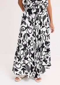 Maxirock bonprix, Damen, Gr. 54, schwarz-wei&szlig; (wollwei&szlig;, schwarz floral), Obermaterial: 100% Viskose, ausgestellt, R&ouml;cke Maxirock, aus Viskose, ausgestellte Passform, kn&ouml;chellang, bedruckt