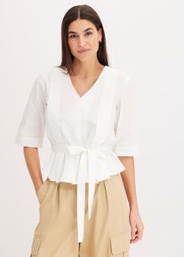 Langarmbluse bonprix, Damen, Gr. 38, wei&szlig;, Obermaterial: 100% Baumwolle, gerade, Blusen Langarmbluse, aus Baumwolle, gerade Passform, mit feinen Faltendetails, ohne Kragen