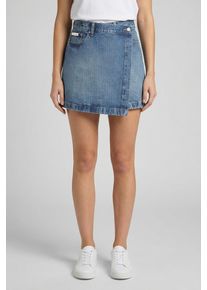 Jeansrock Calvin Klein Jeans "DENIM MINI WRAP SKIRT", Damen, Gr. 26, blau (cold springs), Denim/Jeans, Obermaterial: 100% Baumwolle, unifarben, figurbetont mini, R&ouml;cke Jeansrock, Figurbetont