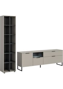 Wohnwand Home Affaire "ADIO, Breite 245 cm, 2-teiliges Set, mit Metall-Kufenf&uuml;&szlig;e", kashmir nb, schwarz, B:245cm H:192cm T:41cm, Holzwerkstoff, Kastenm&ouml;bel-Sets, Wohnwand, Lowboard inkl. Beleuchtung, Kombination, Anbauwand, Set, Wohnzimmerset