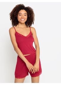 Schlafanzug s.Oliver, Damen, Gr. 44/46, rot, Single Jersey, Obermaterial: 66% Polyester, 29% Viskose, 5% Elasthan, kariert, kontrastfarbene Details, bequem bodenlang, Rundhals, Homewear-Sets Schlafanzug, mit Scrunchie und Schlafmaske