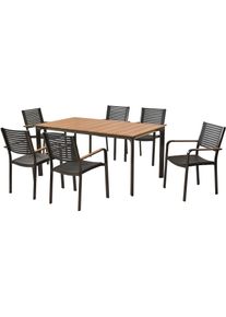 Garten-Essgruppe Merxx "&raquo;Paliano&laquo;", grau (graphit, graphit, graphit), Kunststoff, Stahl, Sitzm&ouml;bel-Sets, Garten-Essgruppe, Applikationen, Armlehnen und Tischplatte aus Kunststoff in Holzoptik