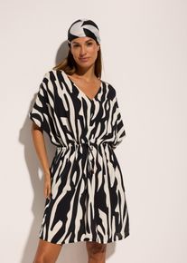 Strandkleid bonprix, Damen, Gr. 52/54 (XXL), N-Gr, schwarz, wollwei&szlig;, Obermaterial: 100% Viskose, figurumspielend, Kleider Strandkleid, aus Viskose, Kurzarm, figurumspielende Passform, ohne Kragen