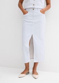 Jeansrock bonprix, Damen, Gr. 48, wei&szlig; gestreift (l&auml;nge: regul&auml;r), Obermaterial: 98% Baumwolle, 2% Elasthan, gerade, R&ouml;cke Jeansrock, gerade Passform, mit Elasthan-Anteil, aus Baumwollmaterial, Midi-L&auml;nge