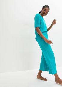 Hausanzug bonprix, Damen, Gr. 56/58 (XXXL), smaragd, Obermaterial: 100% Baumwolle, oversize, Homewear-Sets Hausanzug, aus Baumwolle, Oversize-Passform, gerippte Struktur, weite Hose