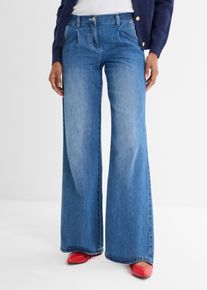 Weite Jeans bonprix, Damen, Gr. 54, K-Gr, hellblau denim used (l&auml;nge: kurz), Obermaterial: 66% Baumwolle, 34% Lyocell (TENCEL&trade;), loose fit, Jeans Weite Jeans, lockerer Schnitt, mittlerer Bund, weite Passform
