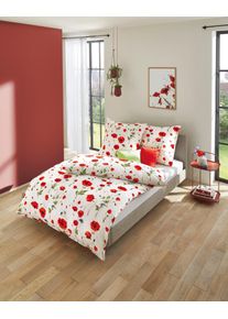 Bettw&auml;sche Kaeppel "Sommermohn", rot, B/L: 135cm x 200cm, 1 Stk., 1 Stk., Seersucker, B/L: 80cm x 80cm, 2 Stk., Seersucker, Obermaterial: 100% Baumwolle, Bettw&auml;sche, Bettw&auml;sche, Mit Mohnblumen