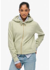 Kapuzensweatjacke Superdry "ESSENTIAL LOGO ZIPHOOD HB", Damen, Gr. M, gr&uuml;n (dusty sage), Sweatware, Obermaterial: 100% Seide, unifarben, relaxed fit normal, Rundhals, Rippb&uuml;ndchen, Sweatjacken Kapuzensweatjacke, aus Baumwollmischung, Relaxed Fit, mit Rei&szlig;verschluss
