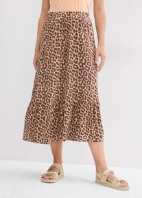 Jerseyrock bonprix, Damen, Gr. 56/58 (XXXL), beige leo bedruckt, Obermaterial: 95% Viskose, 5% Elasthan, ausgestellt, R&ouml;cke Jerseyrock, mit elastischem Bund, aus Viskose, ausgestellte Passform, Midi-L&auml;nge